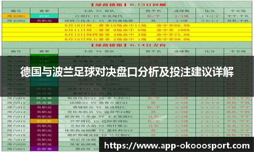 德国与波兰足球对决盘口分析及投注建议详解